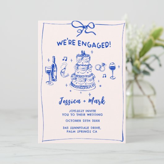 ブルーカクテルエレガントシャンパンウェディングパーティー 招待状 (スタンド正面)