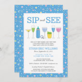 ブルーカクテル新生児ボーイシップ&シー招待状 招待状 (正面/裏面)