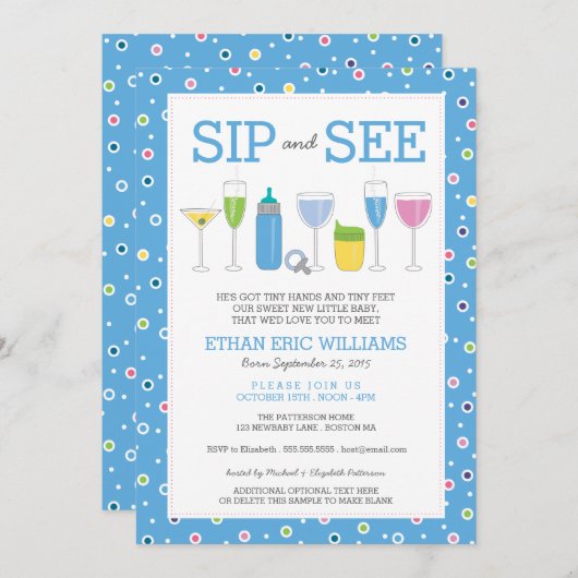 ブルーカクテル新生児ボーイシップ&シー招待状 招待状 (正面/裏面)