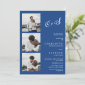 ブルーカジュアルミニマルイニシャル結婚写真 招待状 (スタンド正面)