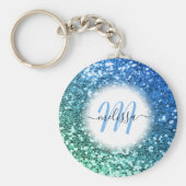 ブルーカスタマイズグリッターマーメイドモノグラム名 キーホルダー (正面)