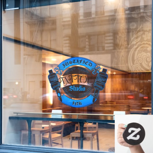 ブルーカスタマイズタトゥーショップビジネスフロント ウィンドウサイン (カフェ窓)