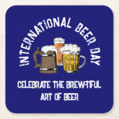 ブルーカスタマイズ国際的可能なビールの日 スクエアペーパーコースター (正面)