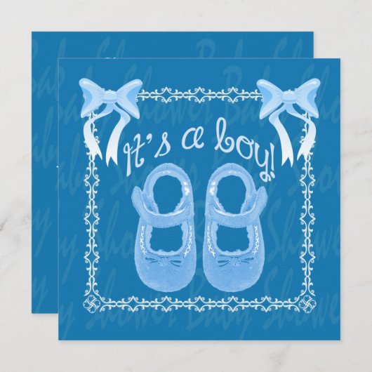 ブルーカスタマイズ男の赤ちゃんシャワー招待 招待状 (正面/裏面)