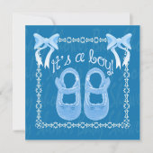 ブルーカスタマイズ男の赤ちゃんシャワー招待 招待状 (正面)