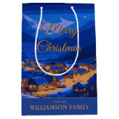 ブルーカスタムウィンタービレッジクリスマス ミディアムペーパーバッグ (正面)