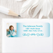 ブルーカスタムクリスマスフォト差出人住所ラベル ラベル (インサイチュ)