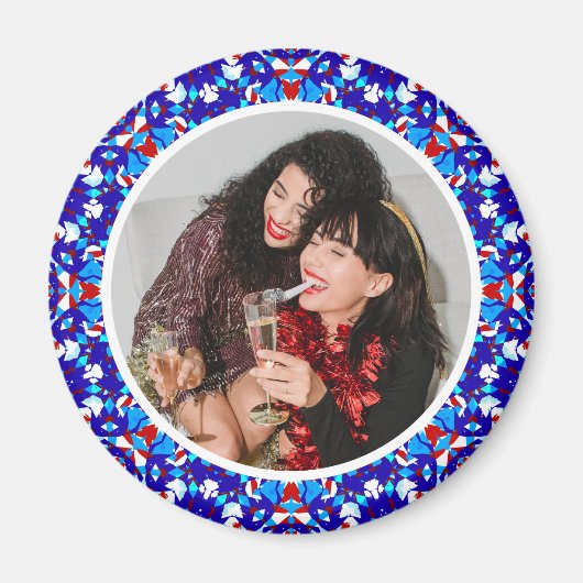 ブルーカスタムクリスマスメリークリスマス写真記念ギフト マグネット (正面)