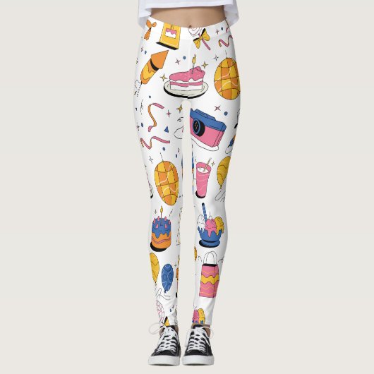 ブルーカスタムピンクオレンジの誕生日ブランド レギンス (正面)