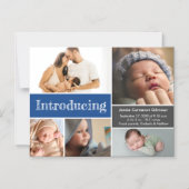 ブルーカスタムフォト紹介男の赤ちゃん マグネット招待状 (正面)