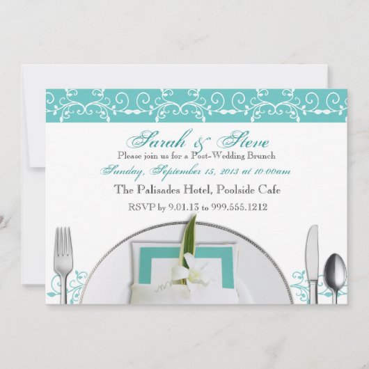 ブルーカスタムフロッシュポスト結婚ズブランチ招待状 招待状 (正面)