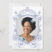 ブルーカスタムフローラ写真40歳のパーティー 招待状 (裏面)