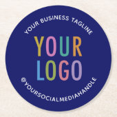 ブルーカスタムプリント会社ロゴ50 ptパルプボード ラウンドペーパーコースター (正面)