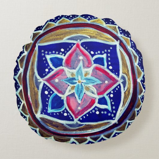 ブルーカスタムポリエステル艶消しラウンドスロークッション ラウンドクッション (正面)