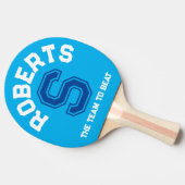 ブルーカスタムモノグラム名イニシャルとチーム 卓球ラケット (横)