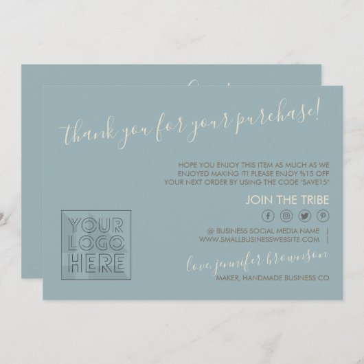 ブルーカスタムロゴQRコードろうそく気にの指示 サンキューカード (正面/裏面)