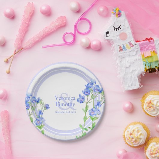 ブルーカスタムヴェロニカスピードウェル水彩花 ペーパープレート (パーティー)