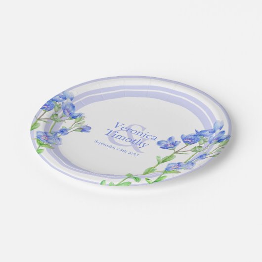 ブルーカスタムヴェロニカスピードウェル水彩花 ペーパープレート (アングル)