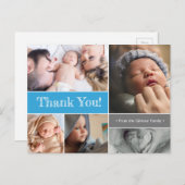 ブルーカスタム新生児男の子の写真コラージベイビーシャワー ポストカード (正面/裏面)