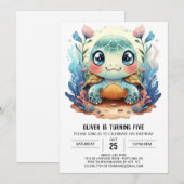 ブルーカスタム水中競技タートルボーイ誕生日 招待状 (正面/裏面)