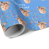 ブルーカスタム顔フォトキッズ1st誕生日パーティー ラッピングペーパー (ロールコーナー)