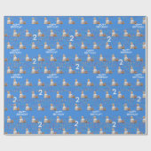 ブルーカスタム顔フォトキッズ2nd誕生日パーティー ラッピングペーパー (フラット)