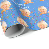 ブルーカスタム顔フォトキッズ3rd誕生日パーティー ラッピングペーパー (ロールコーナー)