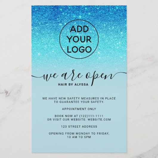 ブルーカッコいいグリッター価格ロゴFlyerオープン チラシ (正面)