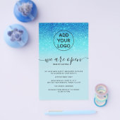 ブルーカッコいいグリッター価格ロゴFlyerオープン チラシ (シングル)