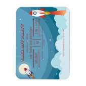 ブルーカッコいいレッド宇宙船テイクオフバースデーパーティー マグネット (縦)