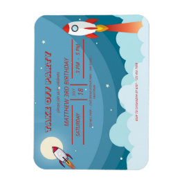 ブルーカッコいいレッド宇宙船テイクオフバースデーパーティー マグネット