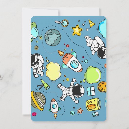 ブルーカッコいいレッド宇宙船テイクオフバースデーパーティー 招待状 (裏面)