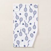 ブルーカッコいいレトロラケット模様テニス選手 バスタオルセット (ハンドタオル)