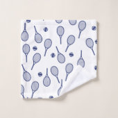 ブルーカッコいいレトロラケット模様テニス選手 バスタオルセット (ウォッシュタオル)