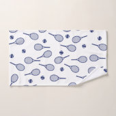 ブルーカッコいいレトロラケット模様テニス選手 バスタオルセット (ハンドタオル)