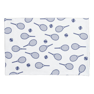 ブルーカッコいいレトロラケット模様テニス選手 枕カバー