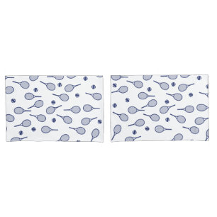 ブルーカッコいいレトロラケット模様テニス選手 枕カバー