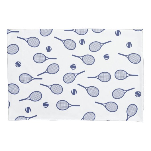 ブルーカッコいいレトロラケット模様テニス選手 枕カバー (正面左)