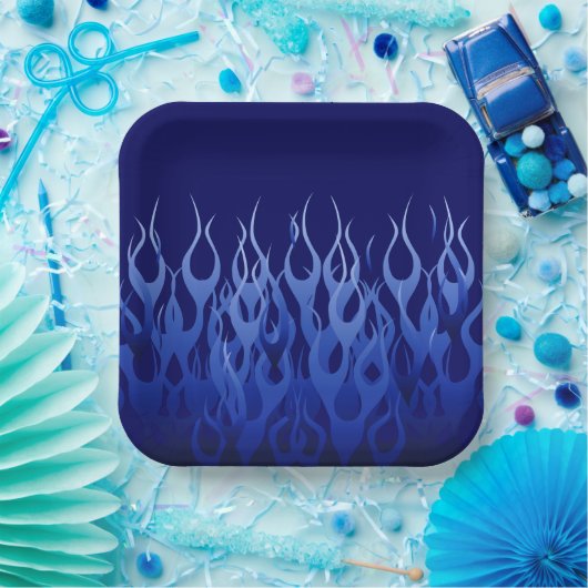 ブルーカッコいい車のレーシング炎 ペーパープレート (パーティー)