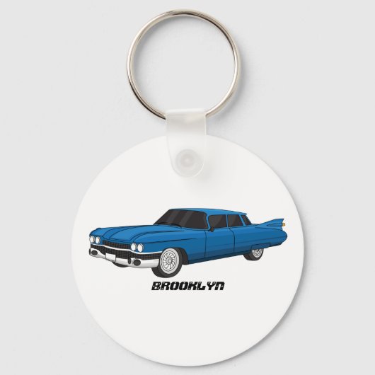 ブルーカッコいい1959クラシック車 キーホルダー (正面)