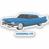 ブルーカッコいい1959クラシック車 シール (正面)