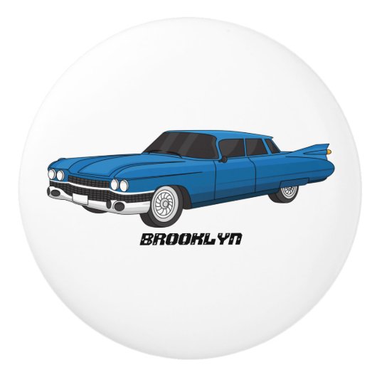 ブルーカッコいい1959クラシック車 セラミックノブ (正面)