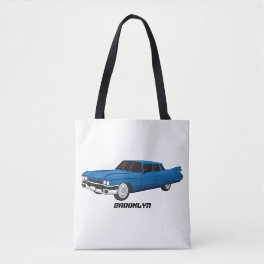 ブルーカッコいい1959クラシック車 トートバッグ (正面)