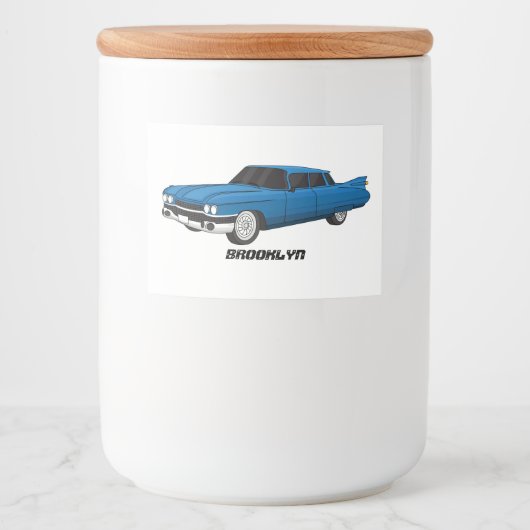 ブルーカッコいい1959クラシック車 フードラベル (正面)