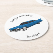 ブルーカッコいい1959クラシック車 ラウンドペーパーコースター (アングル)
