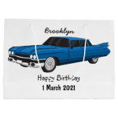 ブルーカッコいい1959クラシック車 ラージペーパーバッグ (裏面)