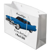 ブルーカッコいい1959クラシック車 ラージペーパーバッグ (裏面アングル)