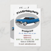ブルーカッコいい1959クラシック車 招待状 (正面/裏面)