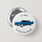 ブルーカッコいい1959クラシック車 缶バッジ (正面&裏面)