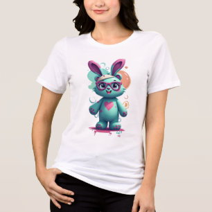 ブルーカットラビットウィメンズTシャツデザイン トライブレンドTシャツ